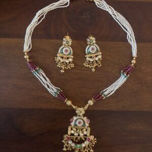 Meenakari & Gem-Beaded Long Pendant Necklace Set