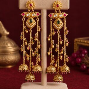 Kashmiri Jhumka Multi-Tiered Long Dangle Earrings