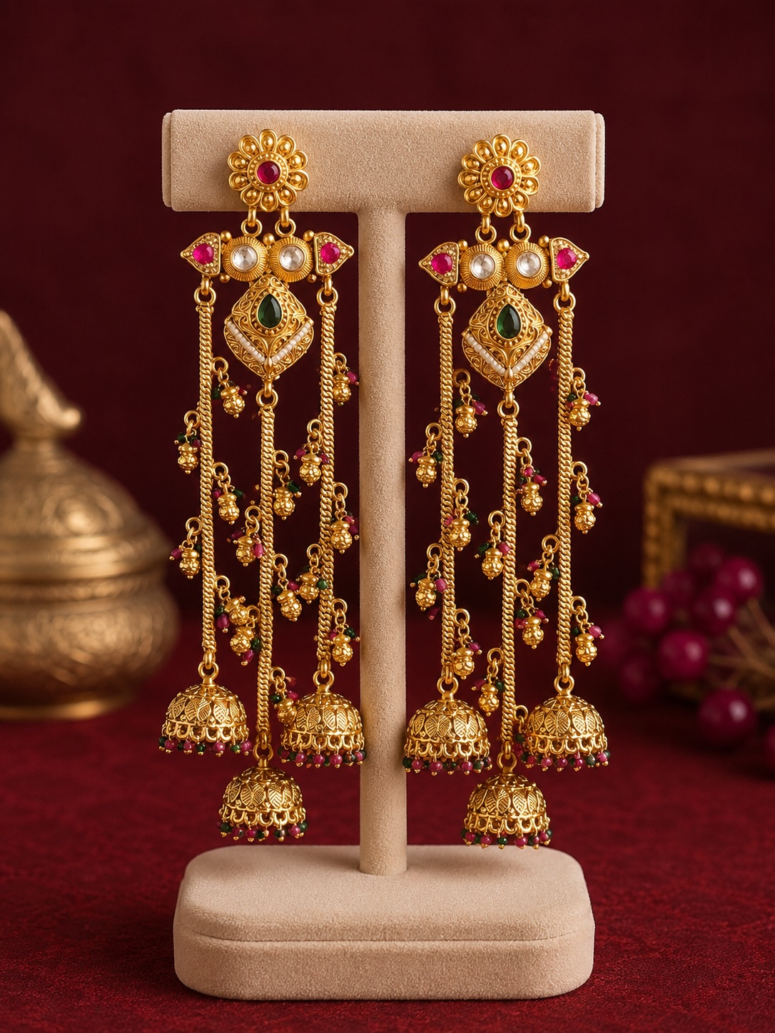 Kashmiri Jhumka Multi-Tiered Long Dangle Earrings